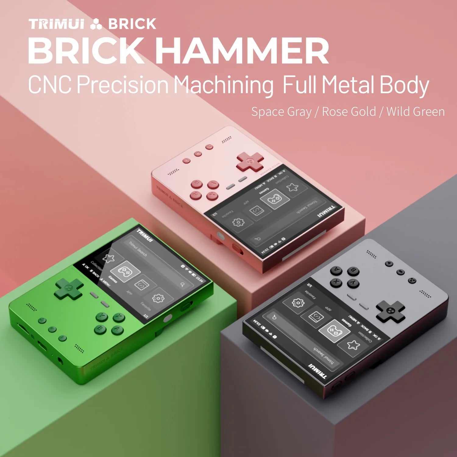 TRIMUI BRICK Hammer Handheld Game Console CNC Aluminum Alloy 3.2''IPS Screen A133P Linux OS LED Lighting Free Keycap Palyer Gift