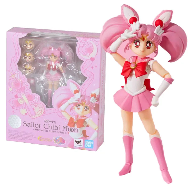 Bandai Original Figur Sailor Moon Anime SHF Sailor Chibi Moon Venus Animation Farbkollektion Modell Aciton Figur Kinderspielzeug