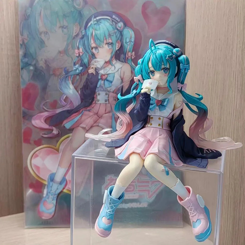 Hatsune Miku Q Version Pink Butterfly Flower Fairy Figure 14cm Blue Long Hair Anime Collectible Model Desktop Ornament Gift