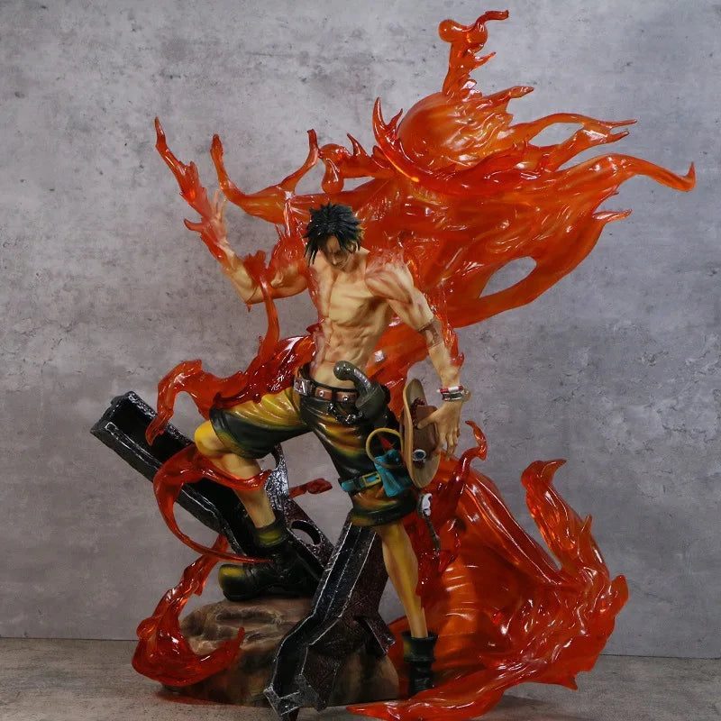 32cm ONE PIECE Anime Figure Portgas D Ace Peripheral PVC Model Scene Glow Statue Desktop Decorateornaments Birthday Gifts Toys