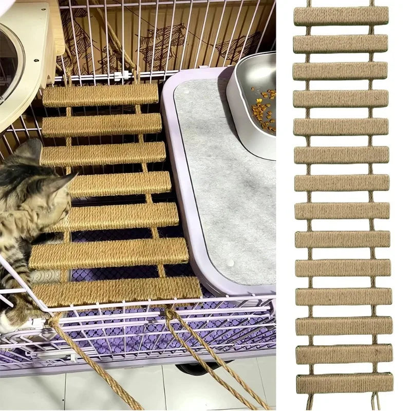 Cat Climbing Ladder Bridge for Cats Cage Sisal Wooden Rope Ladder Pet Furniture Kitten Climber Scratching Post Kitten Toys Tree