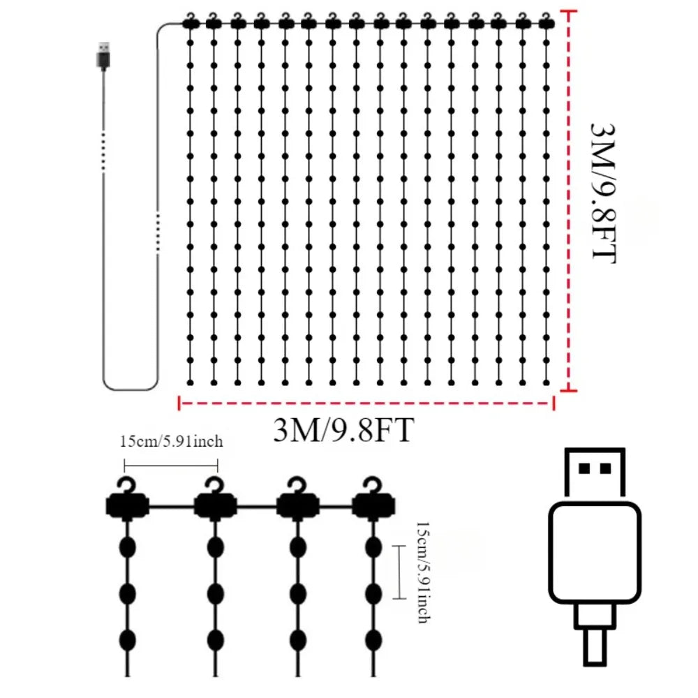 Smart LED RGB Curtain Lights USB App Control String  Music Sync DIY Pattern and Text Programmable Fairy Lights for Christmas