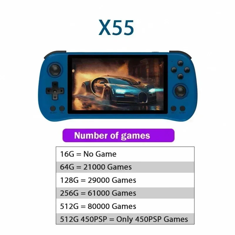 POWKIDDY X55 Retro Handheld Game Console 5.5 INCH 1280*720 IPS Screen RK3566 HD Linux Open-Source 90000 Games PSP Game Boy Gifts