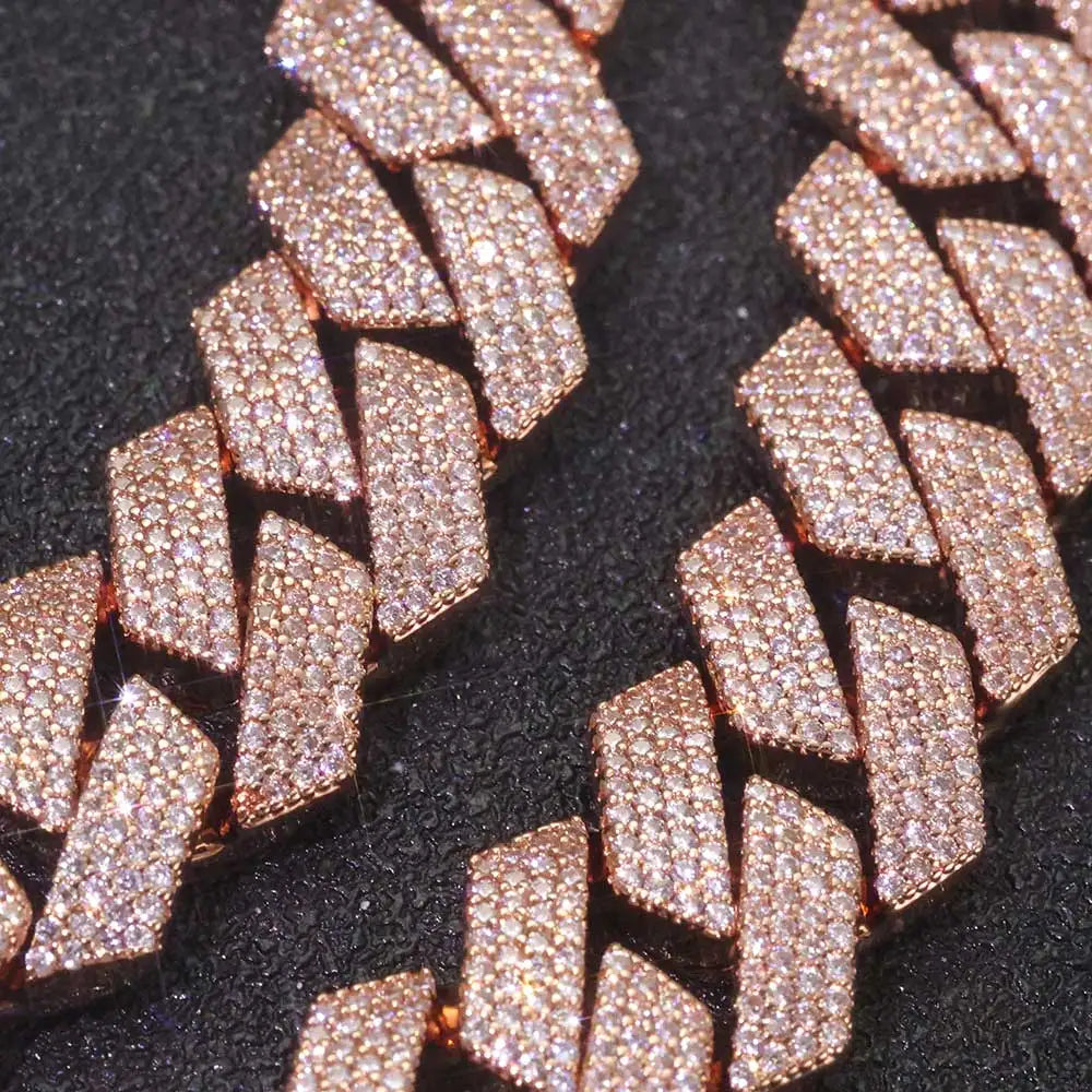 Hip Hop Style 15mm Thick Cuban Chain Rose Gold Copper Zircon Iced Miami Fashion Cuban Bracelet For Men And Women