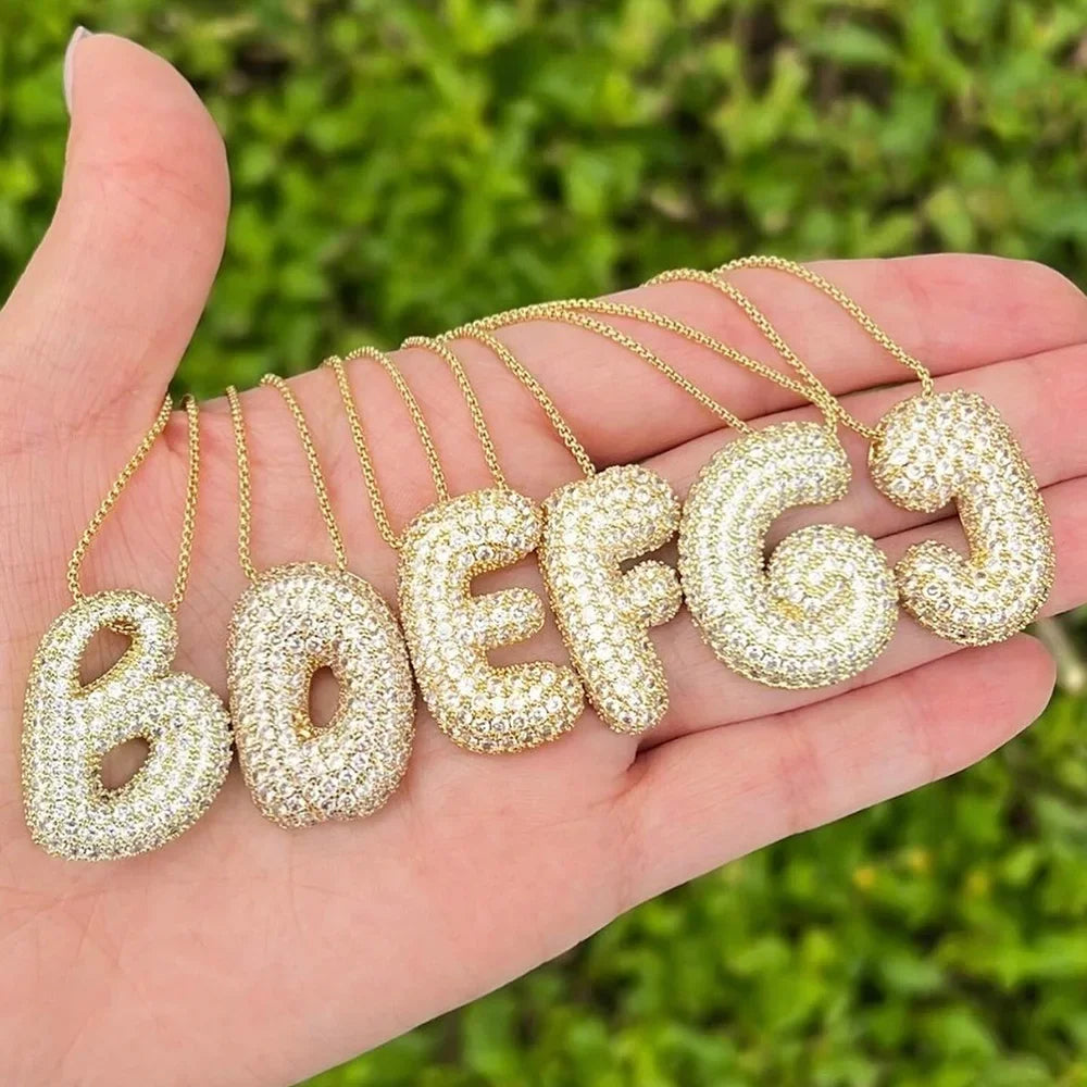 Висулка с 18-каратово позлатено инкрустирано с циркон и едри букви азбука за жени, балонче, инициал, подарък