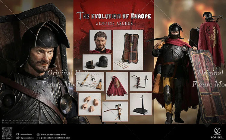 POP COSTUME EE01 1/6 Male Soldier Europa Universalis French Mercenary Genoa Crossbowman Captain Full Set 12'' Action Figure Doll