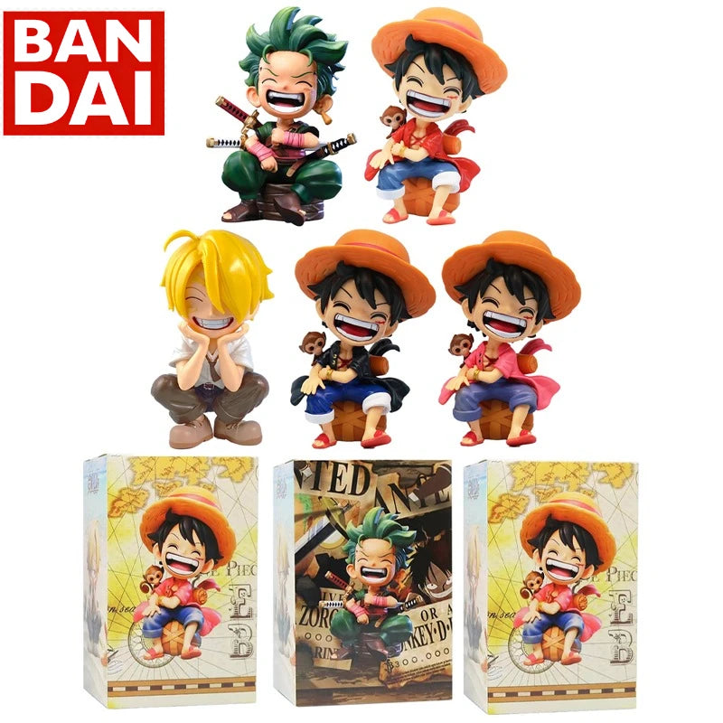 Anime Action Figure Statue: Sitting Luffy, Zoro, Sanji Chibi Style Car Decor Gift for OP Fans