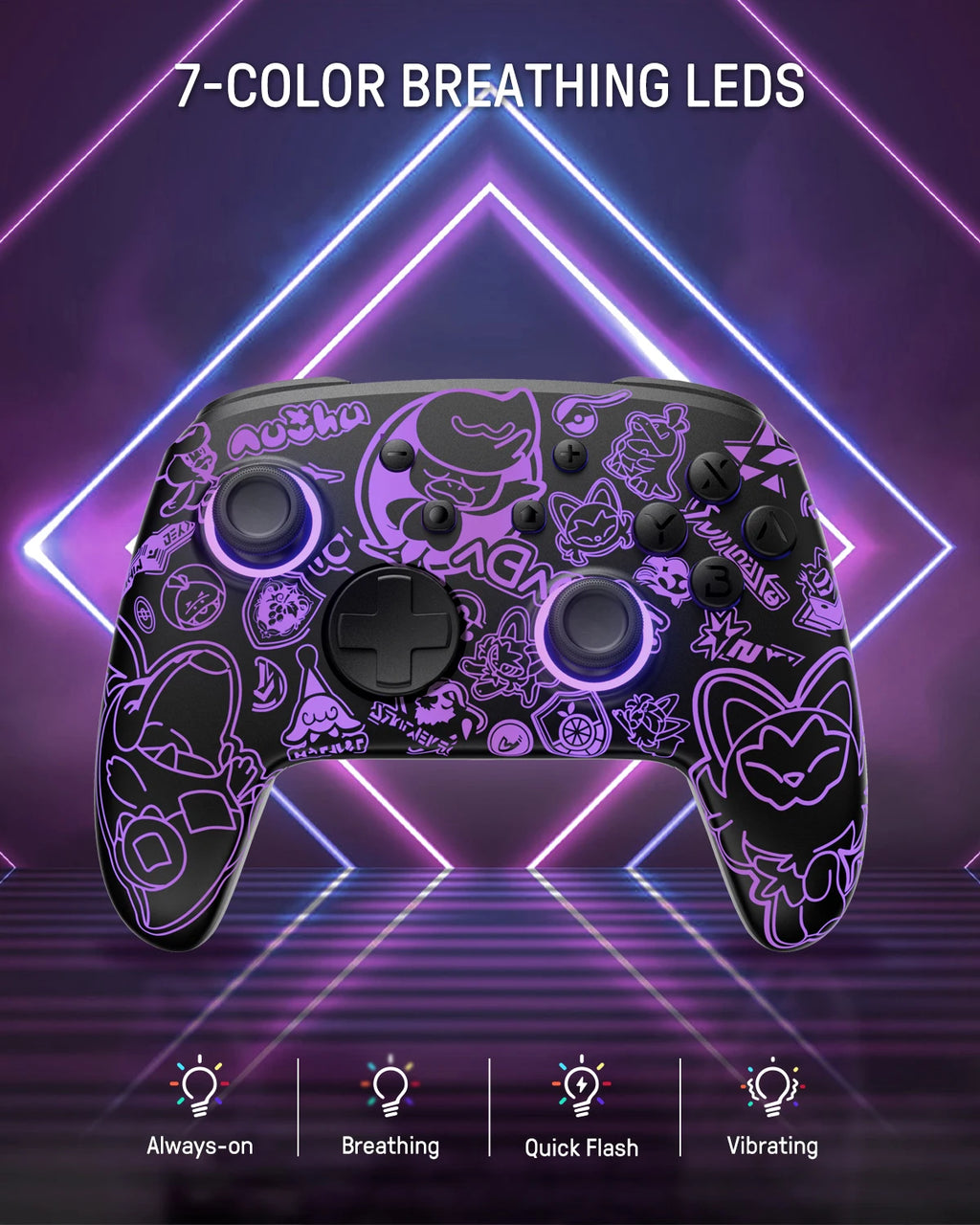 FUNLAB Firefly Luminous Pattern Wireless Pro Controller For Nintendo Switch 2/1 with 7 LED Colors/NS/Paddle/Turbo/Motion Control