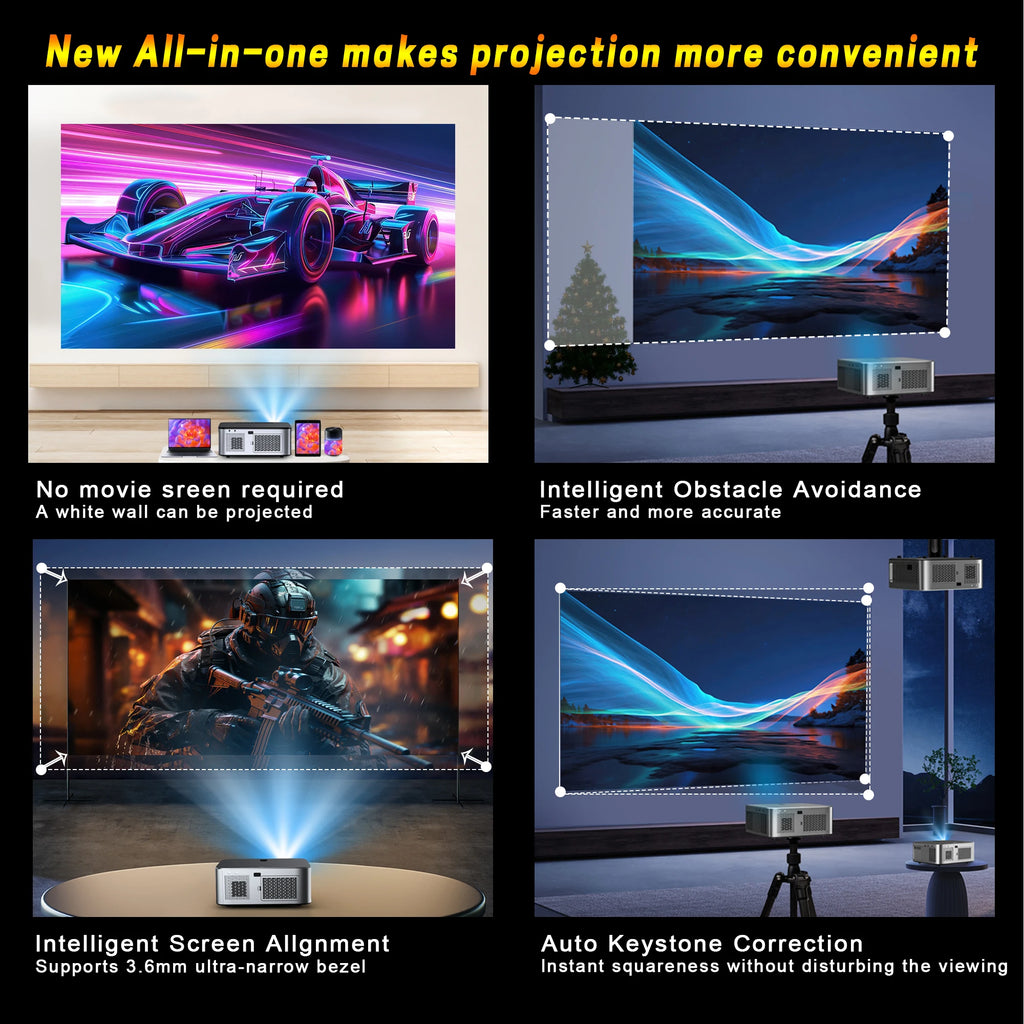 HORLAT New 1600Ansi Beamer Android 4K Outdoor Projector 32GB Rom Full HD 1080P 8K Video Home Theater Auto Focus Keystone 5G WiFi