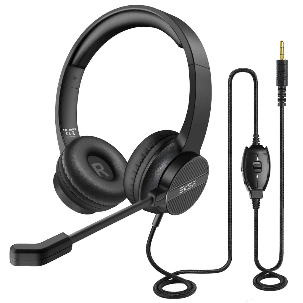EKSA Kabelgebundene Kopfhörer mit Mikrofon für PC/PS4/Xbox Gaming-Headset Gamer 3,5 mm On-Ear Callcenter/Verkehr/Büro-Headset