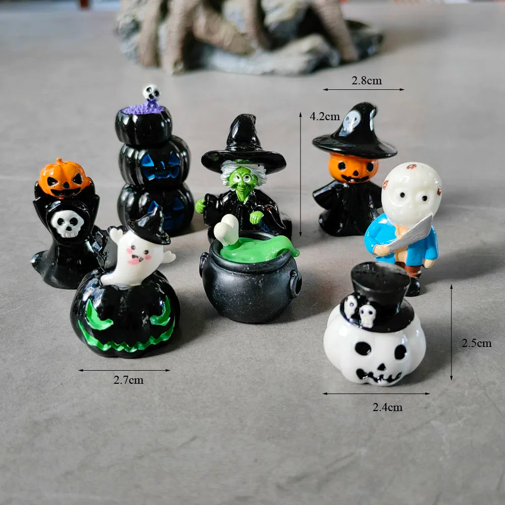 10 Stück Mini-Geist-Teufel-Zauberer, Festi-Kürbis-Schädel, Halloween-Dekoration, Kunstharz, Basteln, Miniaturfigur, winzig, für Feengarten-Dekor