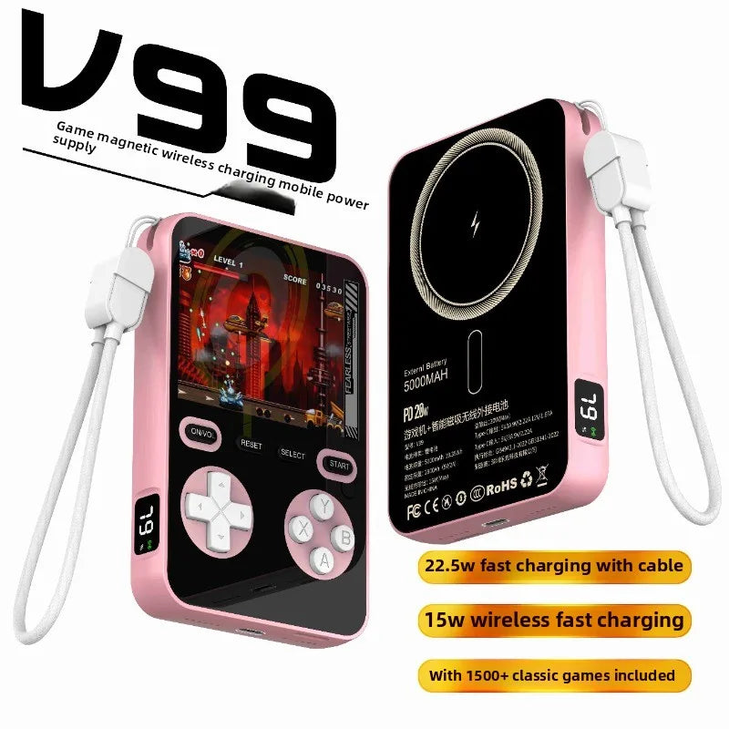 Wireless or Type-c Fast Charging 5000mAh Magnetic Absorption Mini Handheld Game Console with More Than 1500 Games