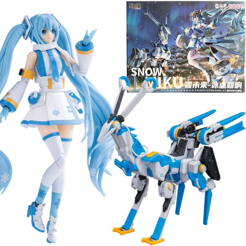 Original Hatsune Miku SNOW MIKU Singer FANTASTICS Mechanical Elk Snowmobile Action Figure Joint Mobility Assembly Toys Doll Gift