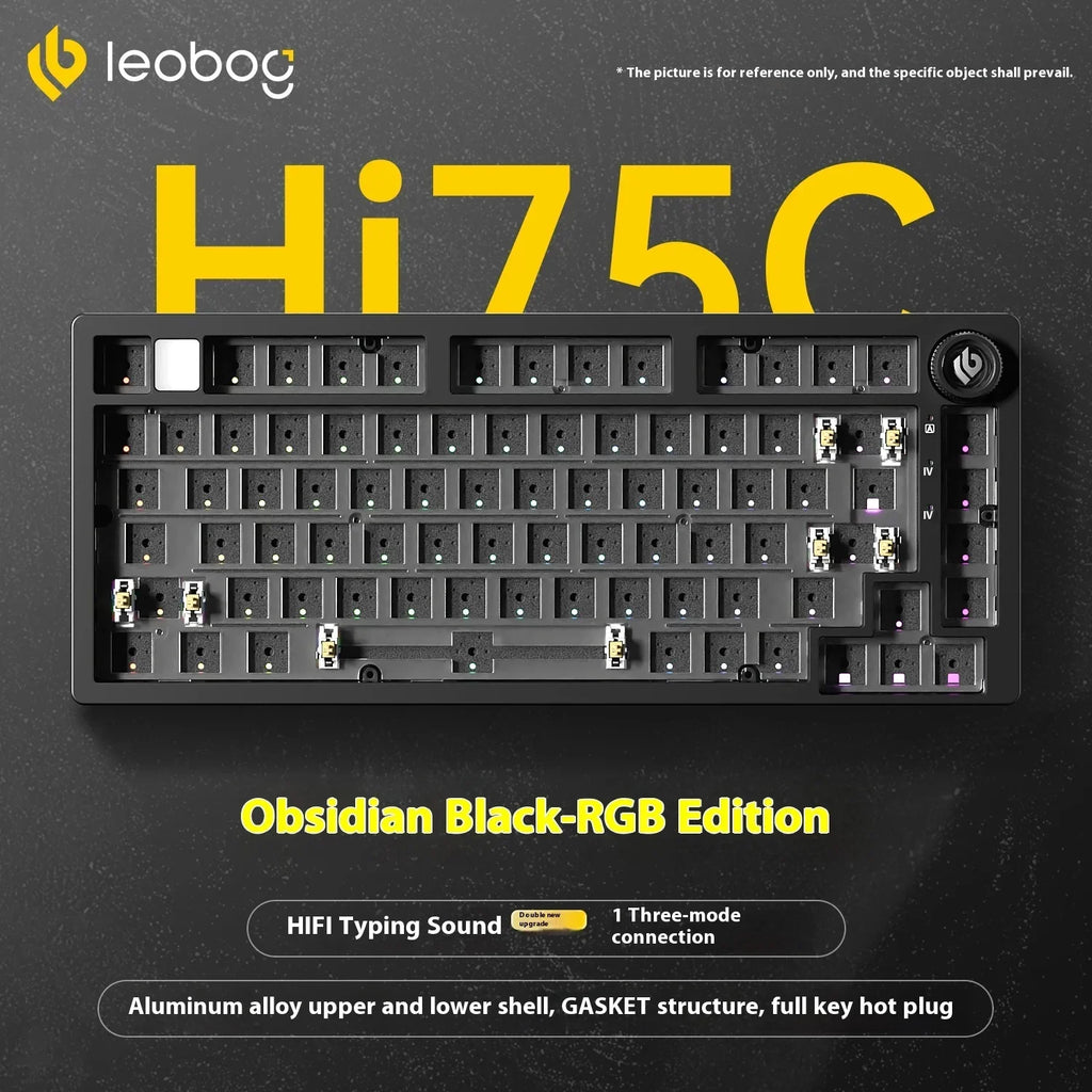 LEOBOG Hi75C Механична клавиатура 3 режима/кабелен комплект с гореща замяна с копче RGB алуминиево уплътнение Hi75C Комплект клавиатура за компютър, персонализиран подарък