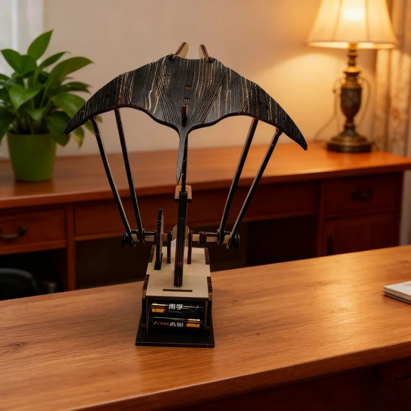 Artisan Wooden Manta Ray Automaton Handcrafted Mechanical Ocean Animal Ornaments Hand-Cranked Kinetic DIY Puzzle Decoration