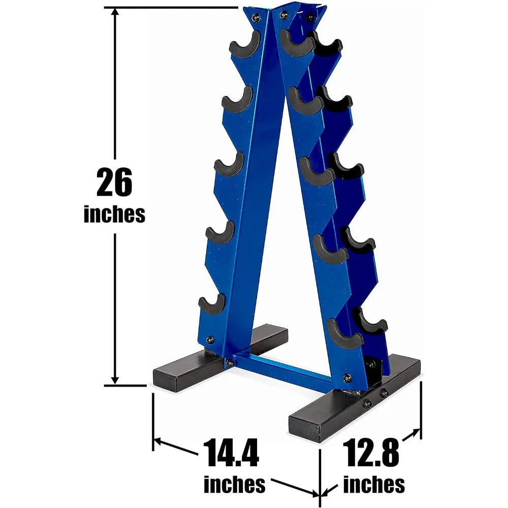 Rubber-Coated Hex Dumbbells Set 5-25Lb with A-Frame Storage Rack for Strength and Muscle Toning