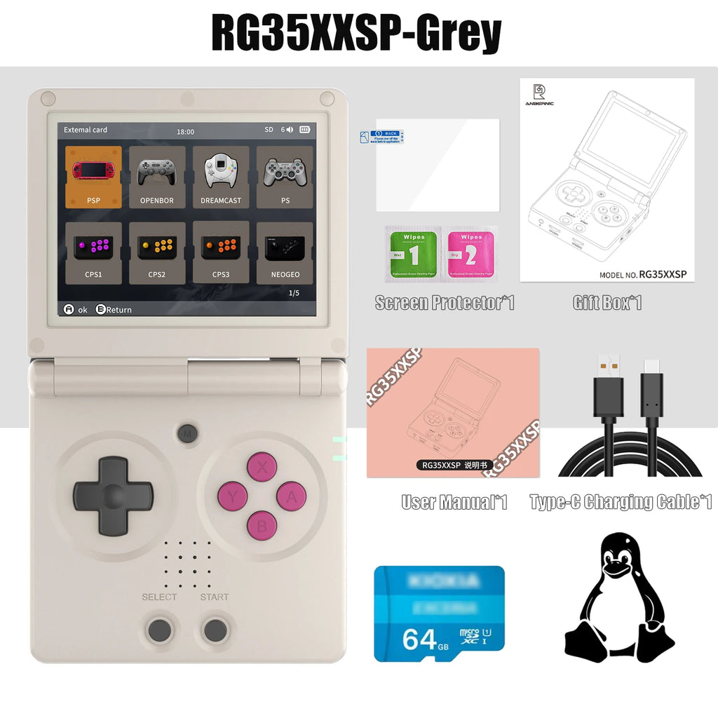 ANBERNIC NEW RG35XXSP Flip Handheld Game Console 3.5 Inch IPS Clamshell Video Gaming Console 64 Bit Linux System 64G Online Play