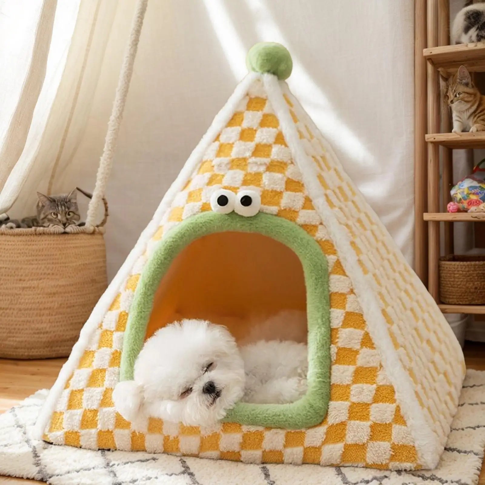 Geschlossenes Katzenbett, Geschlossenes Hundezeltbett, Sicherheits-Warmhaus für den Innenbereich, Haustierhütte, gemütliches Winterzelt für Kätzchen mittlerer und kleiner Rassen