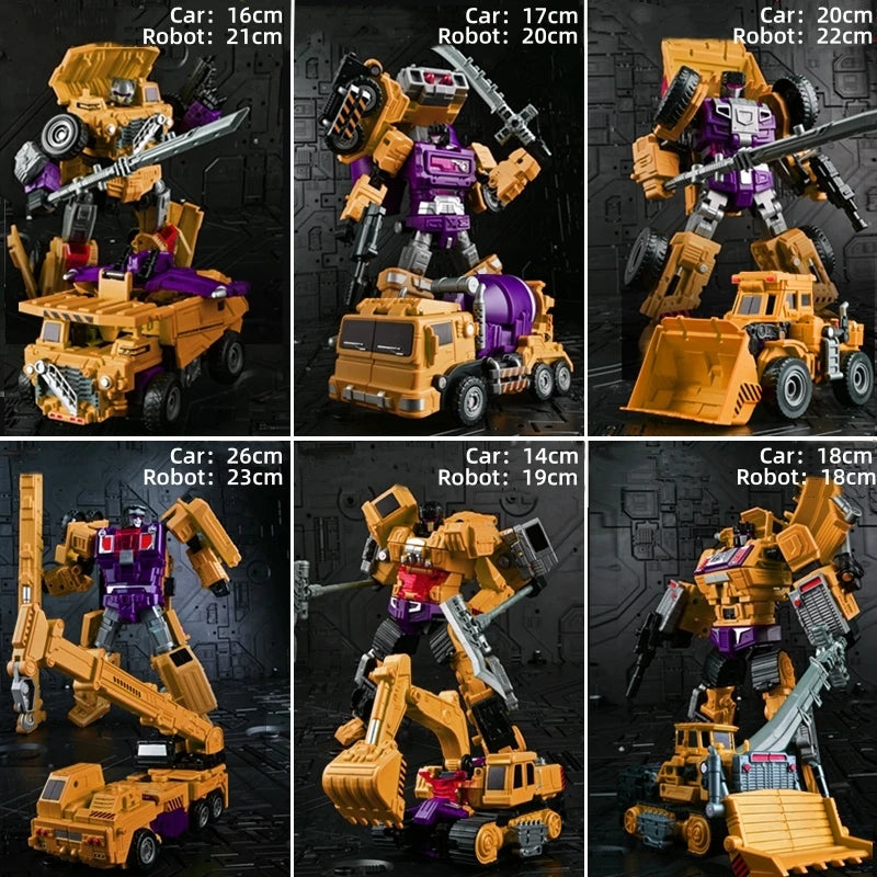 Jinjiang 6 in 1 Action Figure Devastator Toy Anime Transformation Robot Car Engineering Vehicle Excavator Blender Hook Model Kid