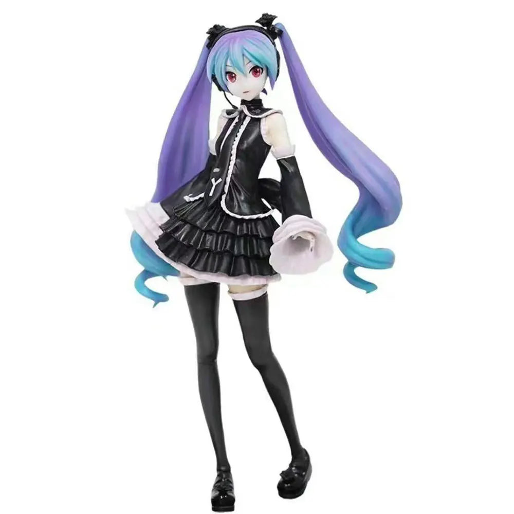 25 cm große Anime-Figur Hatsune Miku im Gothic-Anzug, stehende Pose, Cartoon-Modell, Spielzeug, Geschenk, Sammlerstück, Dekoration, Ornamente, PVC