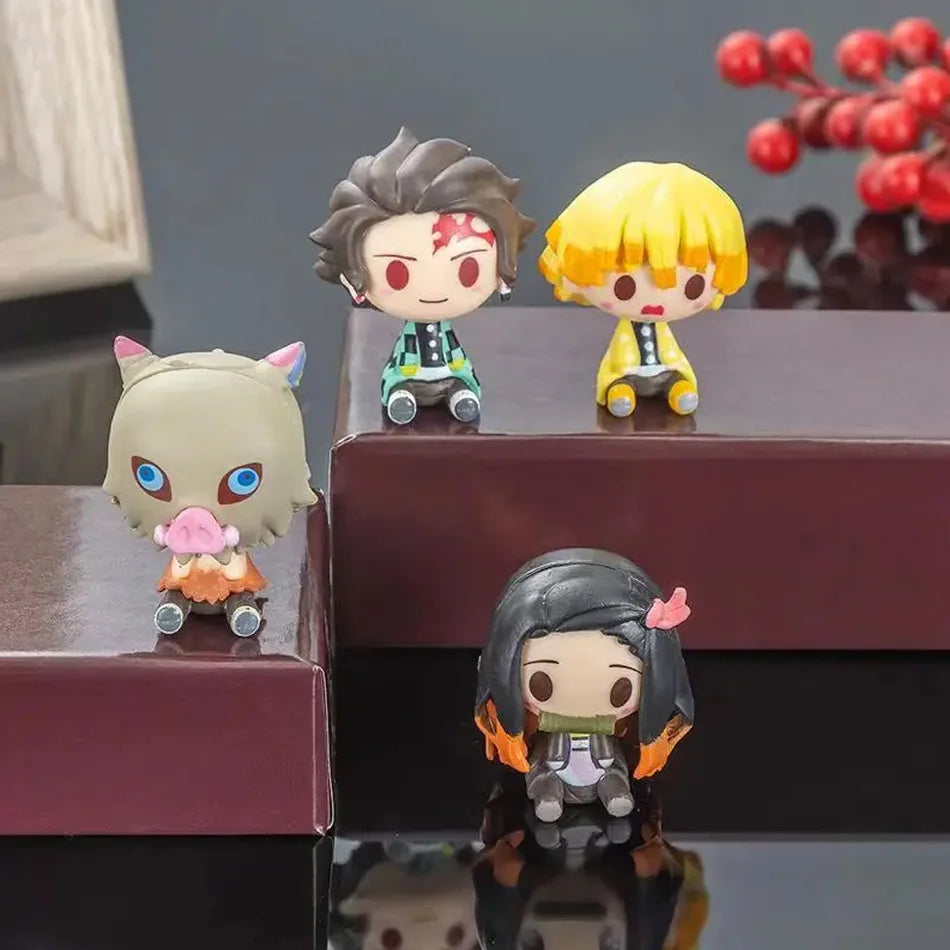4pcs/set Demon Slayer Kimetsu No Yaiba Kamado Tanjirou Nezuko Agatsuma Zenitsu Action Figure Anime Model Statue Toys Gifts