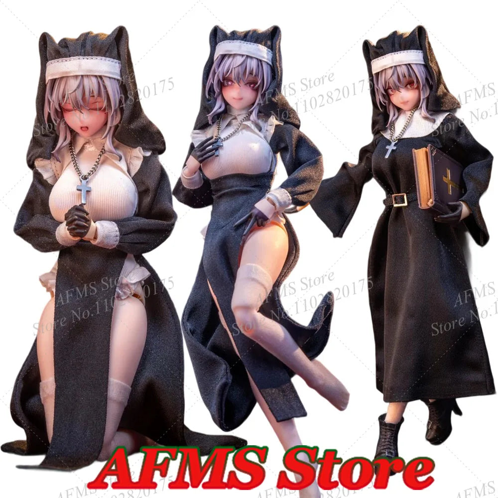 HASUKI 1/12 Scale Collectible Figure Cute Nun Fuede Dress Hat Necklace Clothes Set Fit 6Inch Women Soldier Action Figure Body