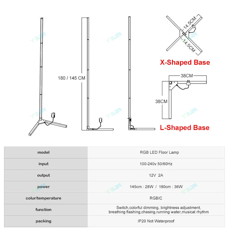 Heightening 180CM Smart Floor Lamp RGBIC Tuya Smart APP Remote Control Nordic Stand Floor Mood Light For Game Room Decoration