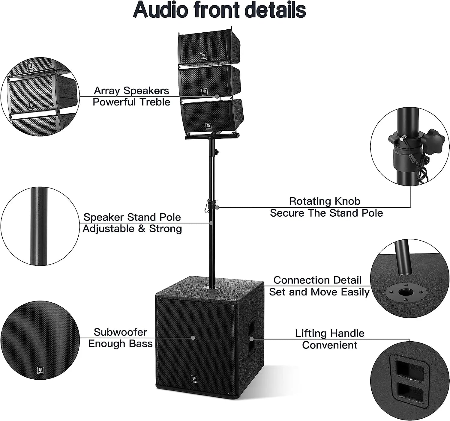 PRORECK 18-Zoll-8000-W-PMPO-Stereo-Bluetooth/DJ/Powered PA-Lautsprechersystem-Kombiset mit zwei Subwoofern und 6 Line-Array-Lautsprechern