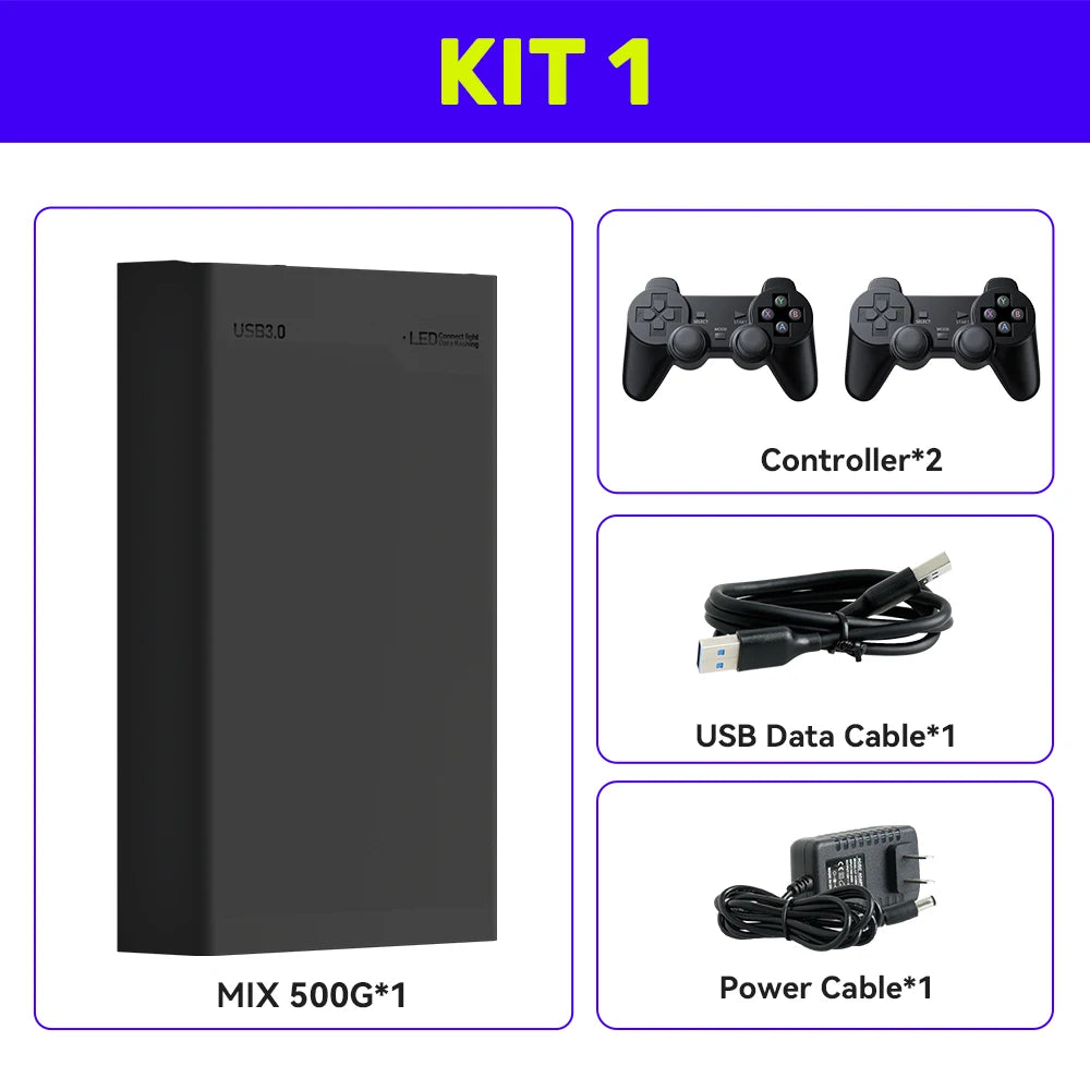 Mix500G Portable Game Hard Drive For N64/PS3/PS2/Switch/PS1/Xbox/DC External Gaming HDD With 38293 Retro Games For Win PC/Laptop