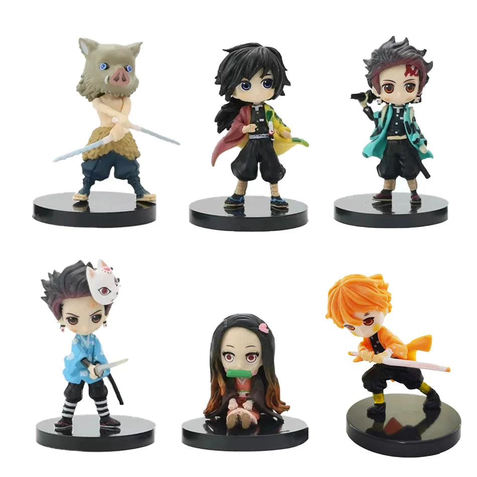 Q Posket Figure Wholesale Demon Slayer Mini Figurine 6pcs/12pcs/Sets Kimetsu No Yaiba Small PVC Dolls Desktop Decoration