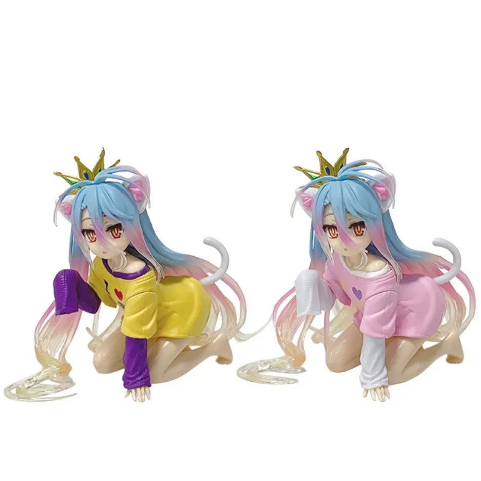 In stock anime no game no life: zero shiro desktop cute white figure for cat ear t-shirt 10cm model toy figure ornaments present