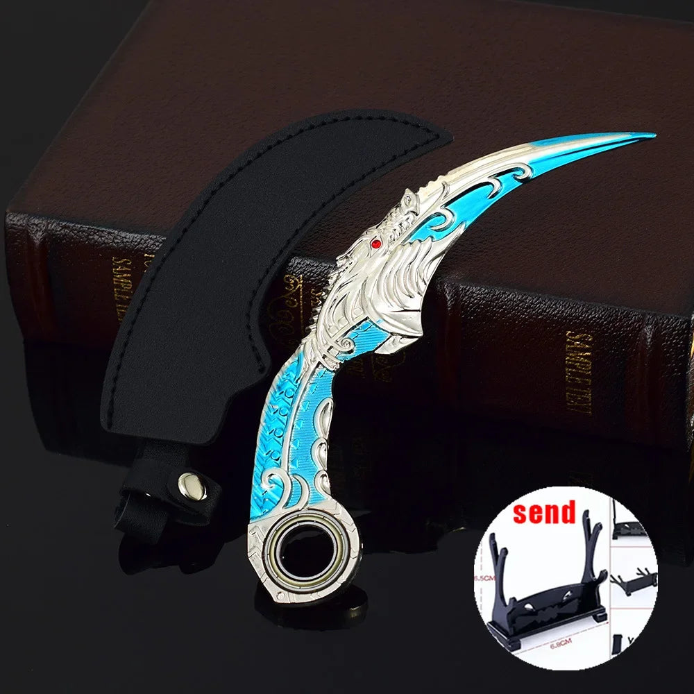6,7 Zoll chinesischer Drache Karambit Metall Dark Moon Double Thorn Modell Spiel Leben und Tod Peripheriegeräte Golden Dragon Claw Knife Toy