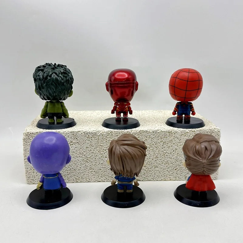 6pcs/set Marvel The Avengers Steve Rogers Iron Man Spider-Man Q Ver. PVC Action Figure Anime Figure Car Decoration Model Toys