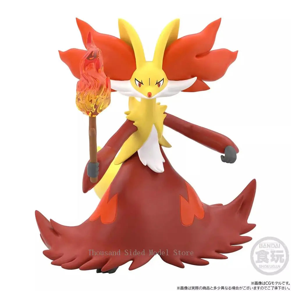 Original Bandai Pokemon Scale World Calem Delphox Chesnaught 1/20 Shokugan Anime Figure Model Collectible Toys 7.5CM