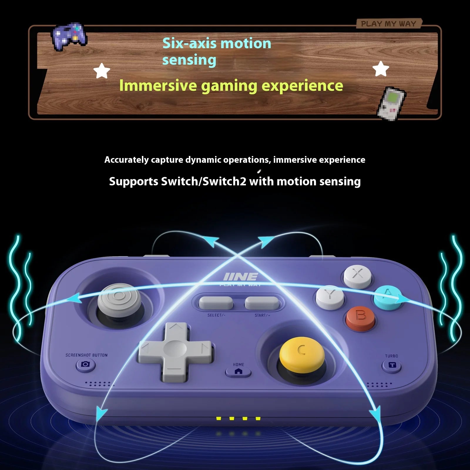 IINE Retro Card Game Controller Portable Switch2 mini handle Hall Joysticks 1000Hz Recessed Joystick Designed Customizable Gifts