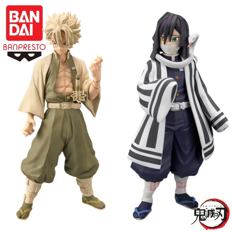 В наличност Bandai Original Banpresto Demon Slayer 15 Shinazugawa Sanemi Iguro Obanai Action Figure Модел на кукла Чисто нова в кутия