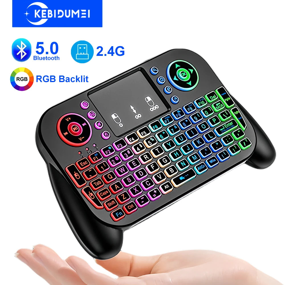 2.4G Wireless Keyboard with Touchpad RGB Backlit Keyboard Rechargeable Mini Keyboard Bluetooth 5.0 Keyboard for Android TV Box
