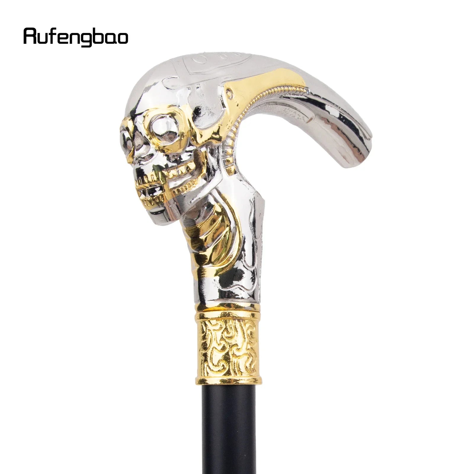 Golden White Long Head Skull Fashion Walking Stick Decorative Cospaly Vintage Party Fashionable Cane Halloween Crosier 92cm