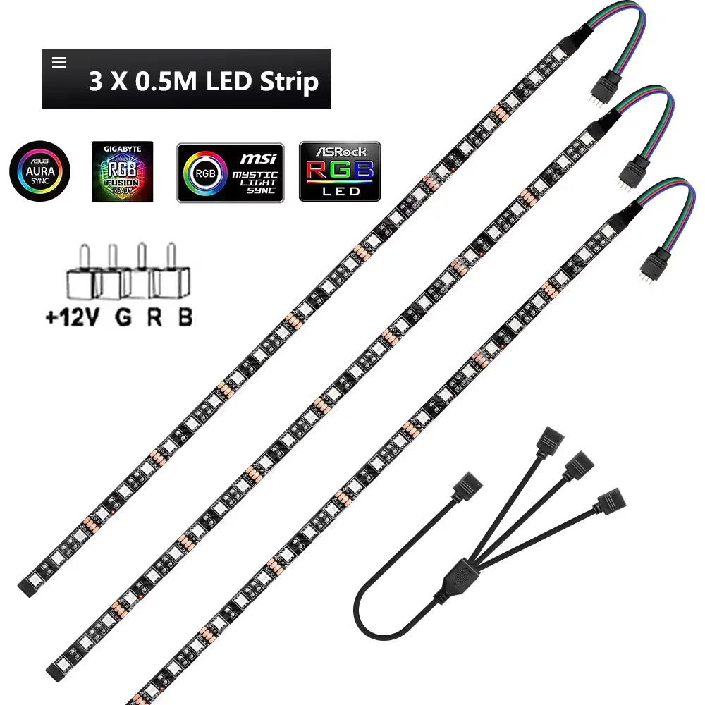 12V 4 Pin RGB Gaming PC Led Strip Light 5050 RGB Tape For Aura Sync MSI Mystic Light Motherboard Control Computer Case Backlight