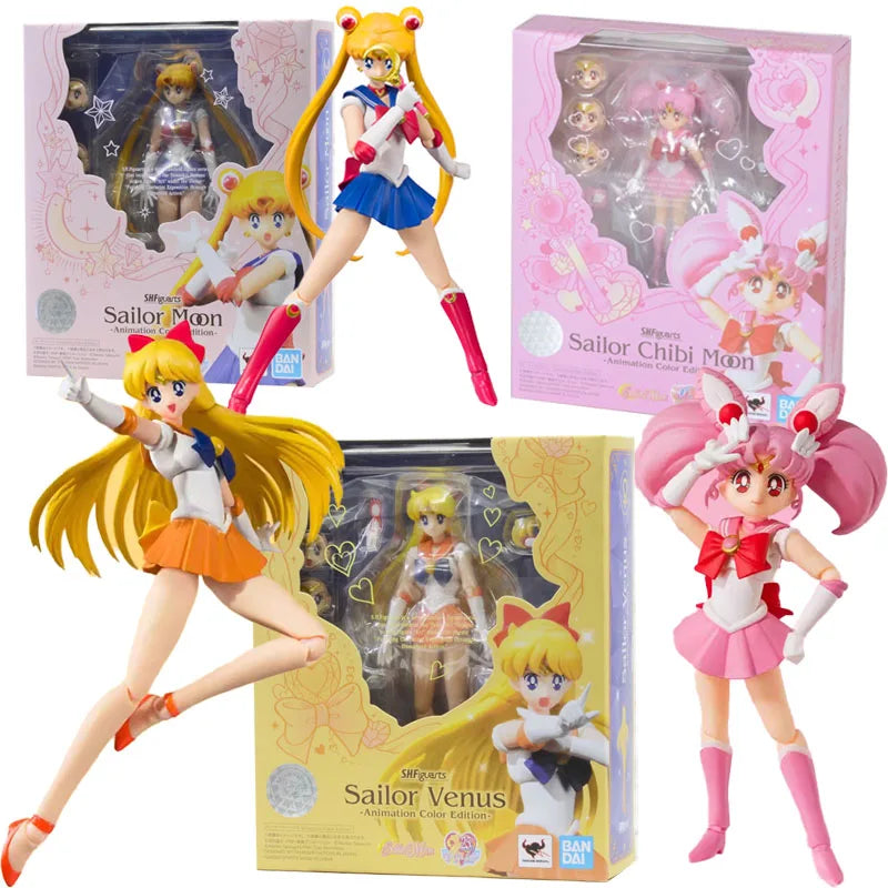 Bandai Original Figur Sailor Moon Anime SHF Sailor Chibi Moon Venus Animation Farbkollektion Modell Aciton Figur Kinderspielzeug
