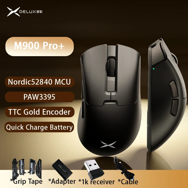 Delux M900PRO Ultra-light Version Wireless Gaming Mouse Ergonomic 1K/8K Polling Rate 50g PAW3395 for Right Big Hand PC Gamer