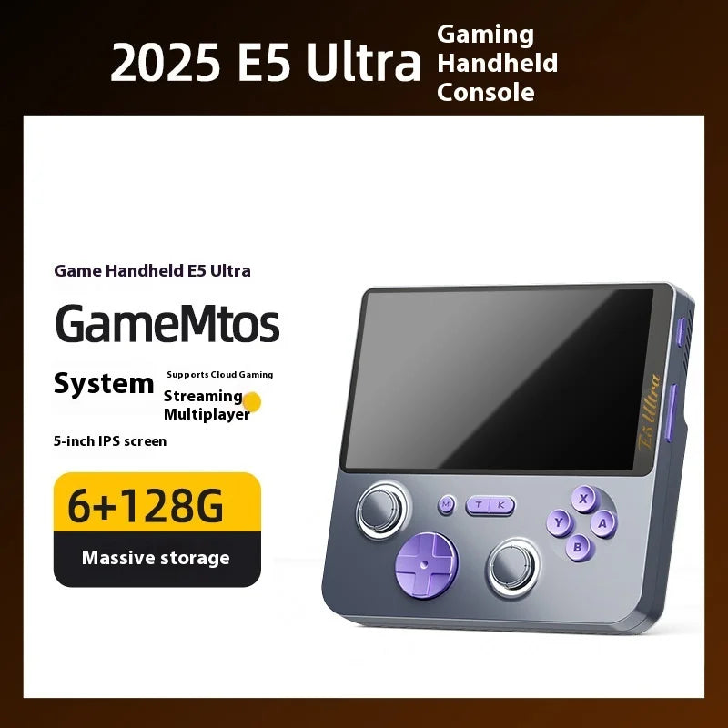2025 New Dual System E5 Ultra 6+128gb Ram Cloud Gaming Handheld Console 5-Inch Ips Display Joystick For Entertainment
