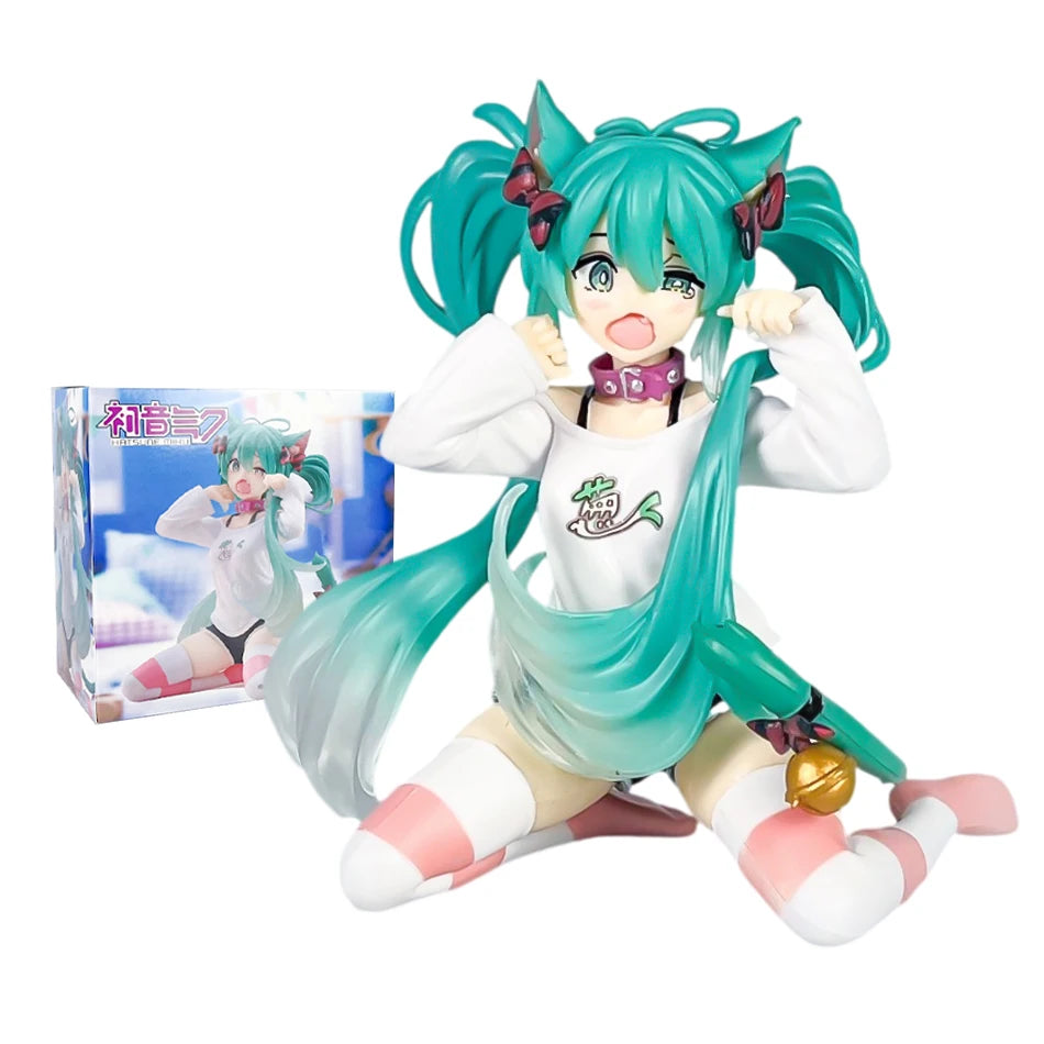 11/14cm 2pcs Anime Figurine Sitting Posture Cat Ear Hatsune Miku Action Model Pvc Toy Collection Desktop Accessories Gift