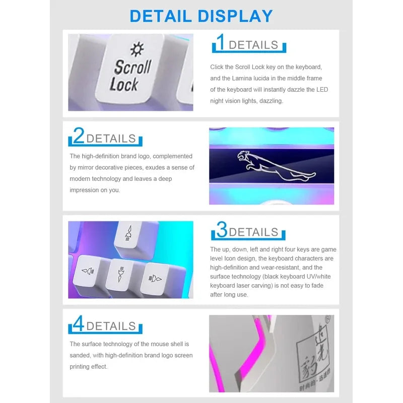 Glow Mechanical Feel Wired Keyboard and Mouse Set, ergonomic design, suitable for both gaming and office use