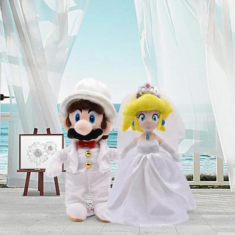 Super Marios Bros Toys Anime Figure Bowser Peach Princess Wedding Dress Cute Cartoon Kids Toys