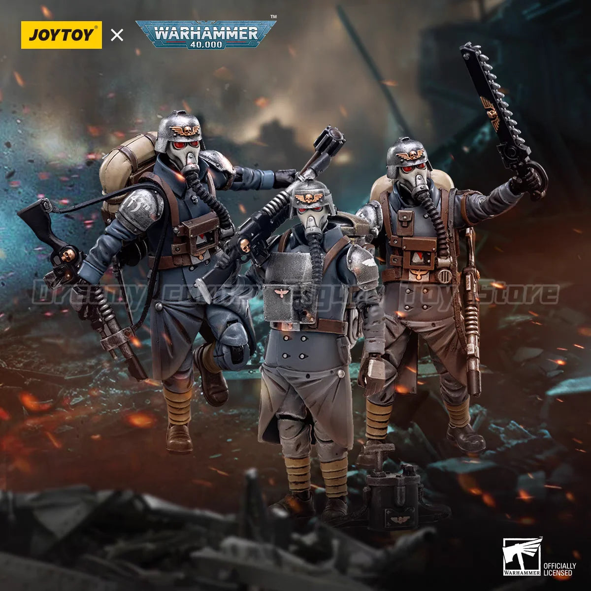 【In Stock】JOYTOY Warhammer 40K Astra Militarum Death Korps of Krieg Veteran Squad 3PCS 1/18 Action Figure Toys