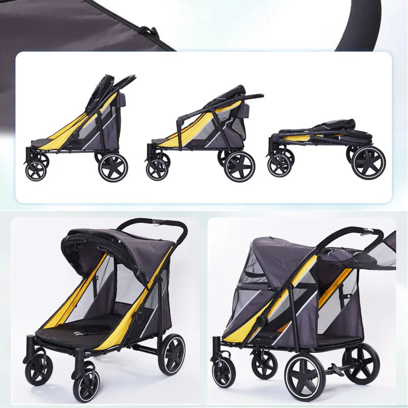60kg Heavy-Duty Foldable Pet Stroller for Large Dogs & Cats, All-in-One Design with Rain Cover