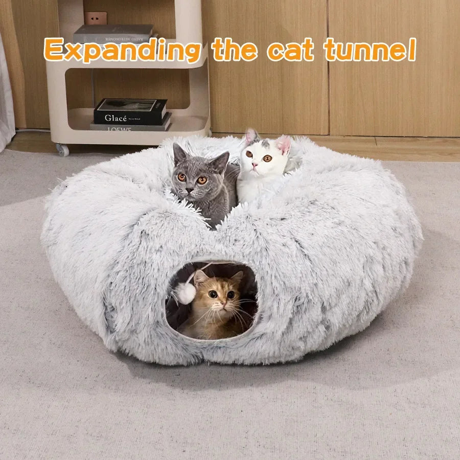 3 in1 Plush Cat House Indoor Cats Tunnel Multifunctional Pet Toys Foldable Fluffy Donut Cat Bed Multiple Cats Available Tunnel