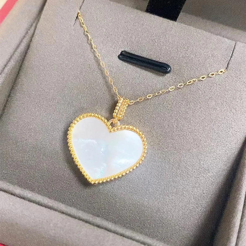 Halskette mit Herzanhänger aus echtem 18 Karat Gold, echter AU750-Anhänger aus natürlichem rotem Achat, schlichter, modischer, edler Schmuck, Geschenk für Frauen