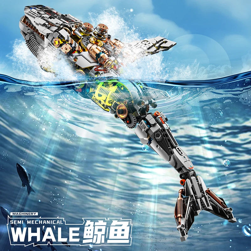 1388+pcs Mechanical Whale Building Blocks MOC Sea Life Model Animal World Set With light Bricks Kids STEM Toys Children's Gifts